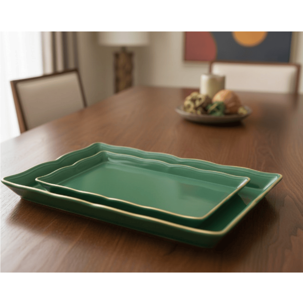 Alpha 55 Vert Set de 2 plateaux unis pratiques