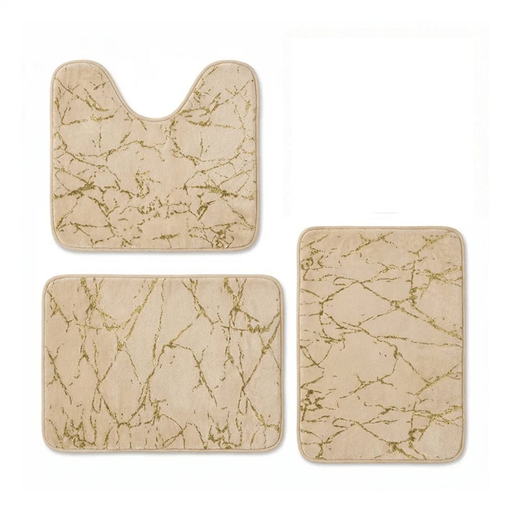 alpha55 Beige Set de 3 tapis de salle de bain effet marbre