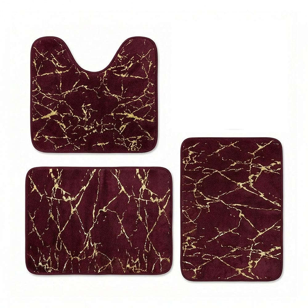 alpha55 Bordeaux Set de 3 tapis de salle de bain effet marbre