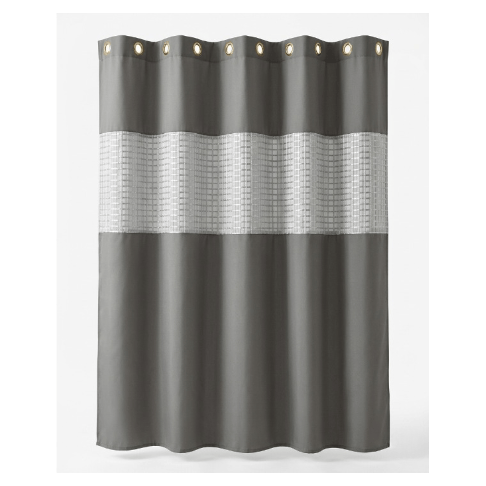 Alpha55 Gris Rideau de salle de bain avec crochets – Étanche