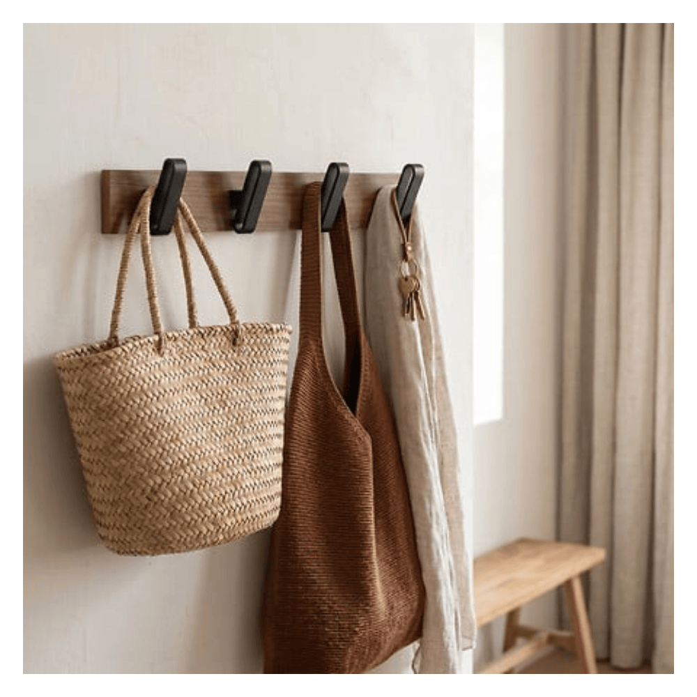Alpha55 Patère Nocca 4 Têtes 40 cm en Métal & Bois