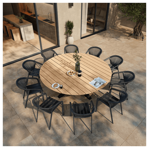 Alpha55 Table ronde Oraclion 12 places en aluminium effet bois noix graphite