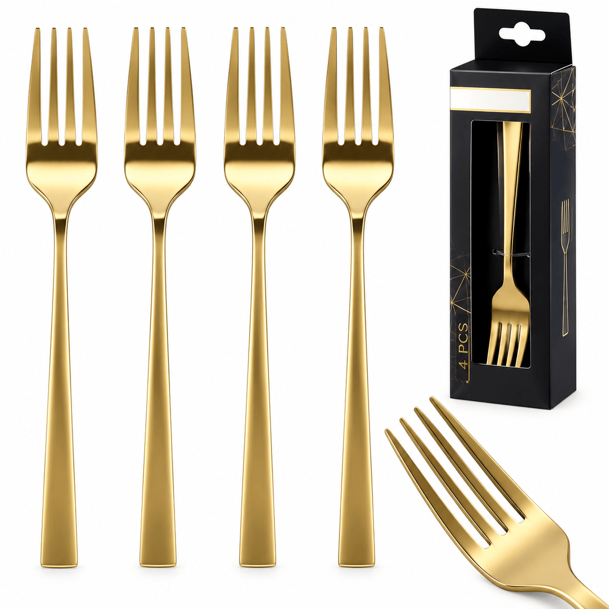 Alpha55 TABLE,VAISSELLE,COUVERTS ET MENAGERE Set de 4 Fourchettes Dorées 15 cm