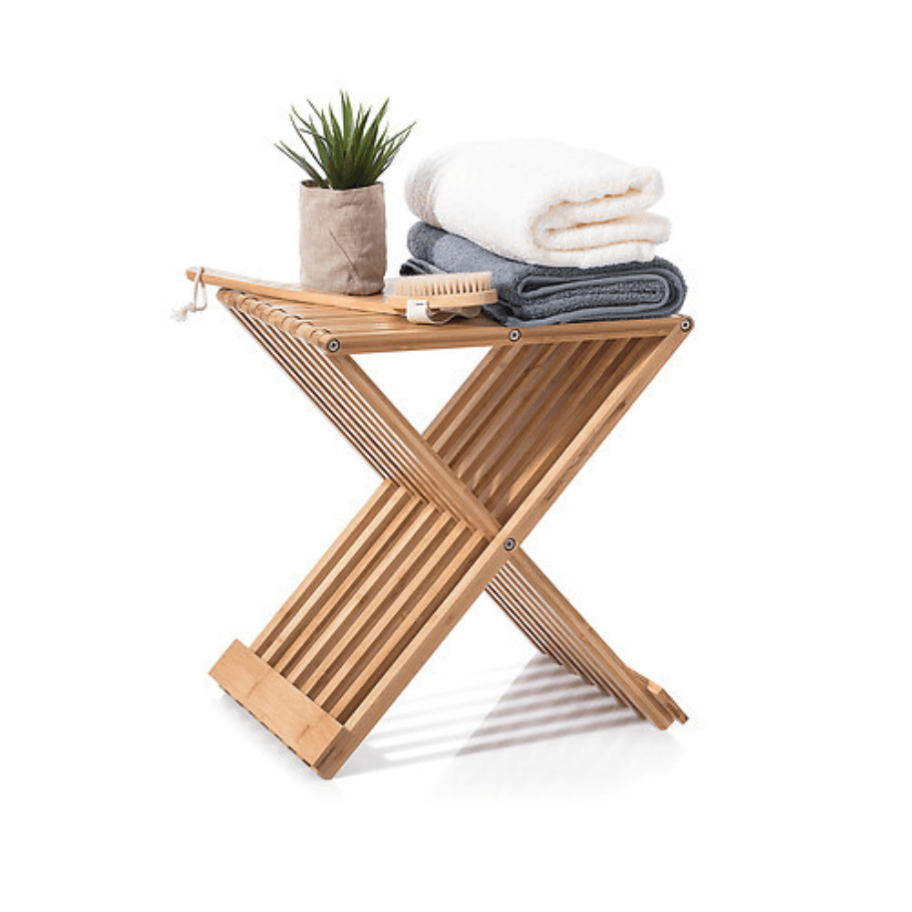 Alpha55 Tabouret salle de bain pliant bambou naturel