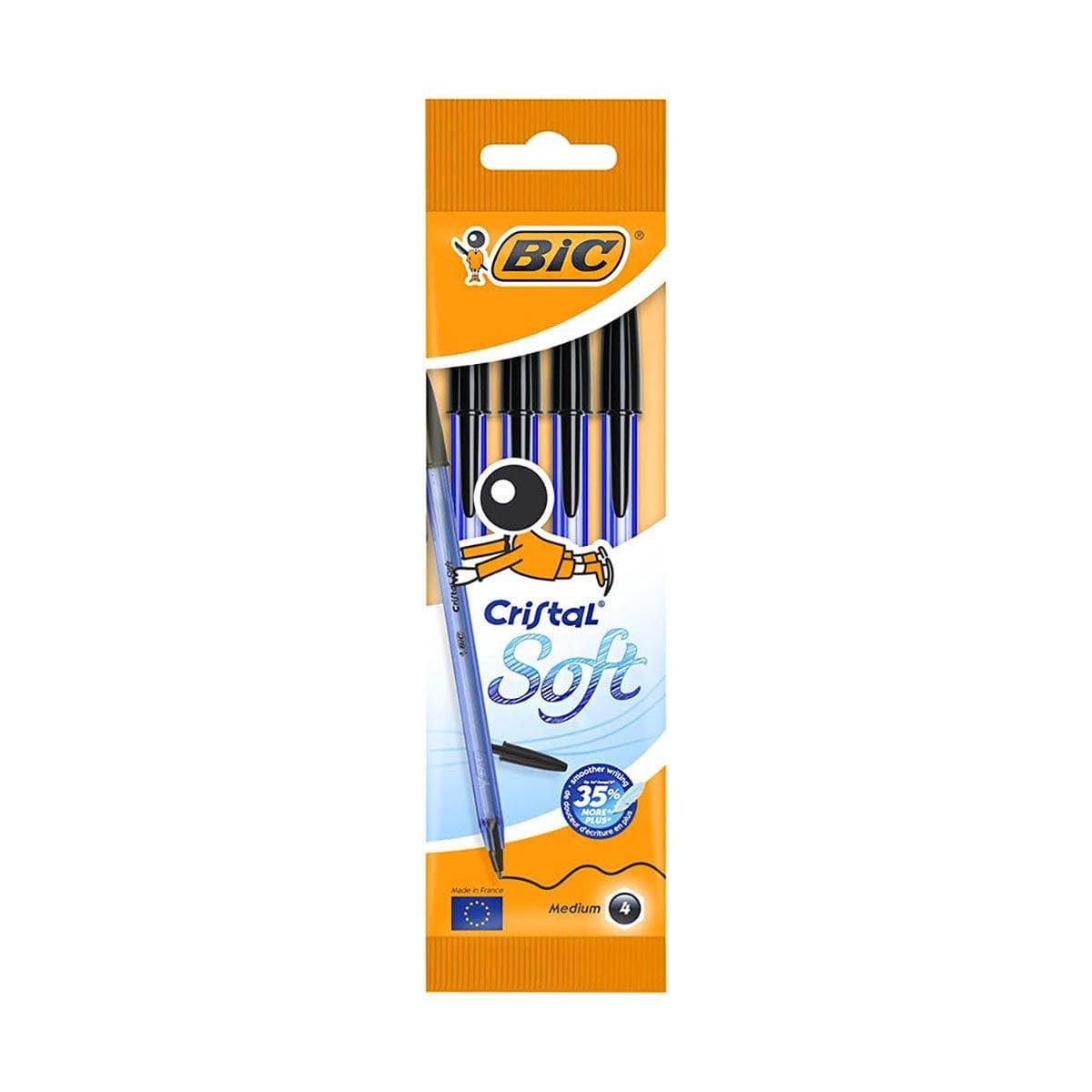 BIC Lot de 4 stylos à bille Cristal Soft de BIC, 3 modèles