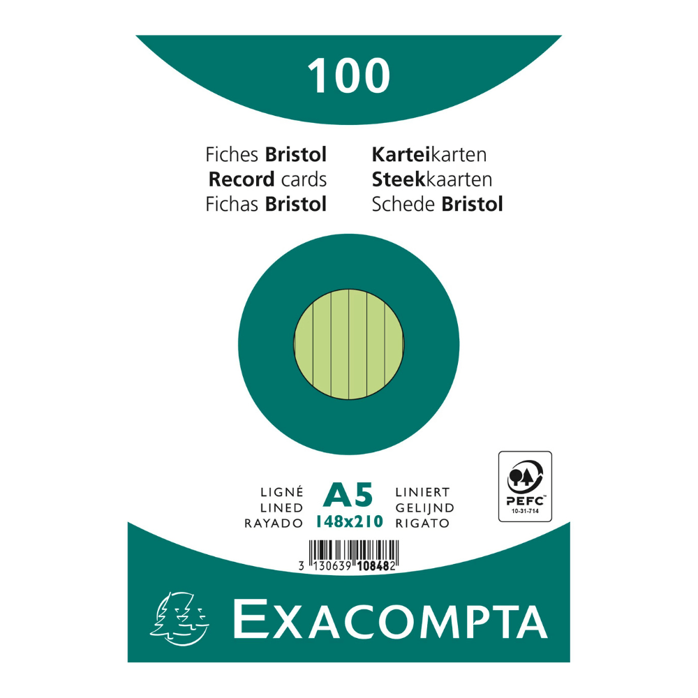 EXACOMPTA Fiches Exacompta A5 Vertes – Support de Notes et Révisions