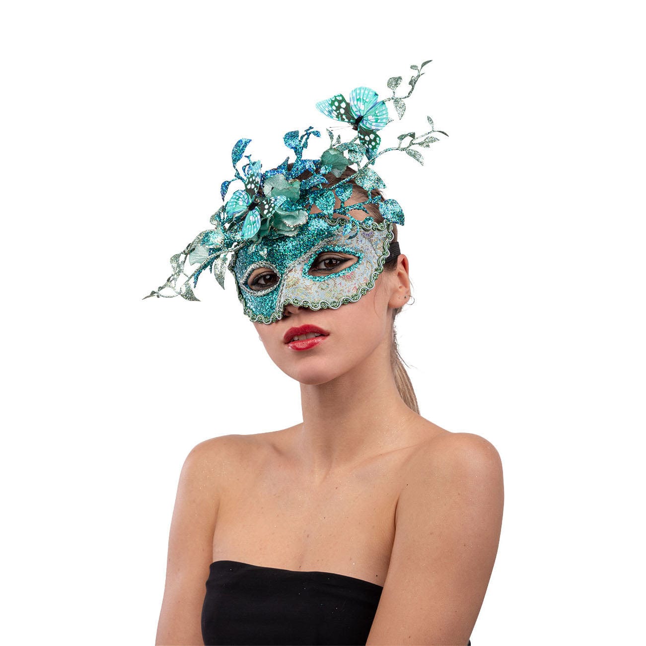 MASQUE Bleu Masque Venise avec paillettes et papillons