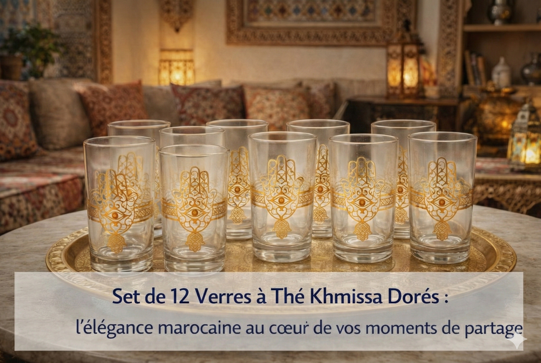 Set de 12 Verres à Thé Khmissa Dorés : l’élégance marocaine au cœur de vos moments de partage