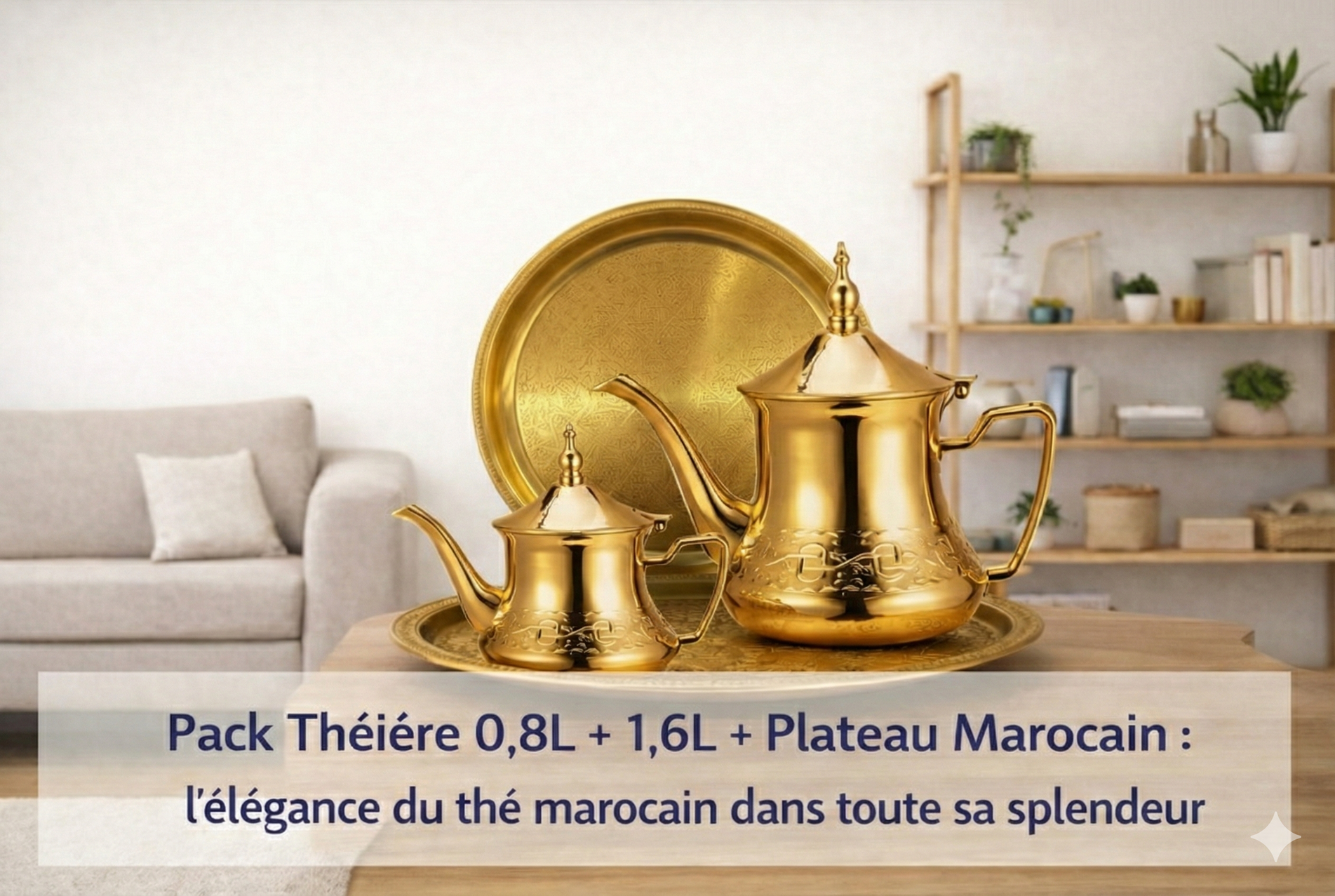 Pack Théière 0,8L + 1,6L + Plateau Marocain : l’élégance du thé marocain dans toute sa splendeur.