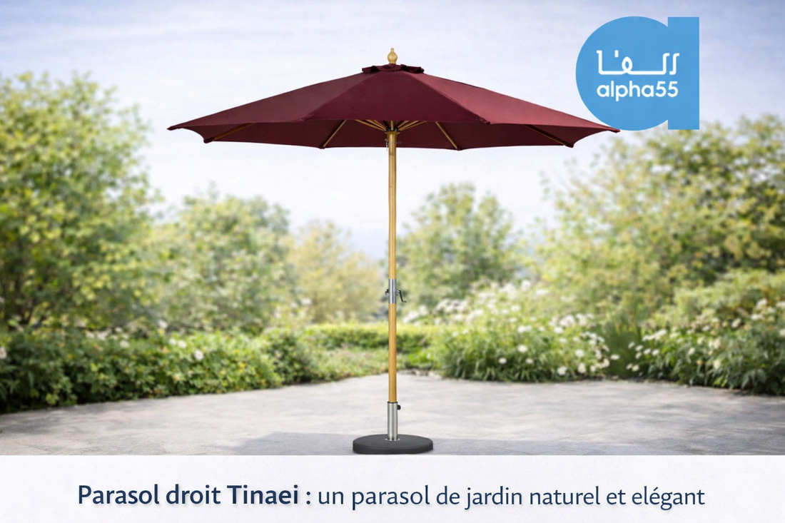 Parasol droit Tinaei : un parasol de jardin naturel et élégant