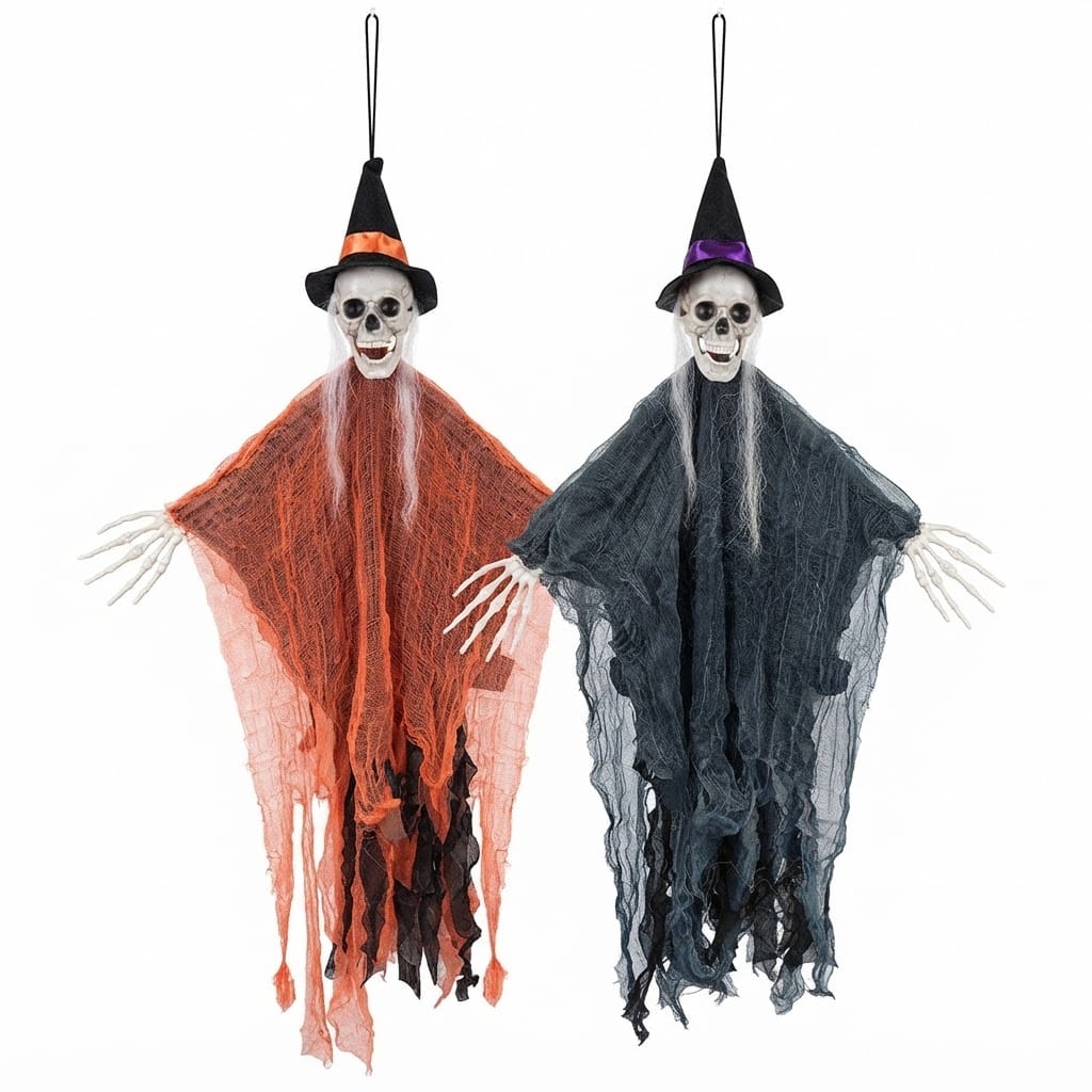 Fantôme à Suspendre Chapeau & Cheveux Blancs 85 cm
