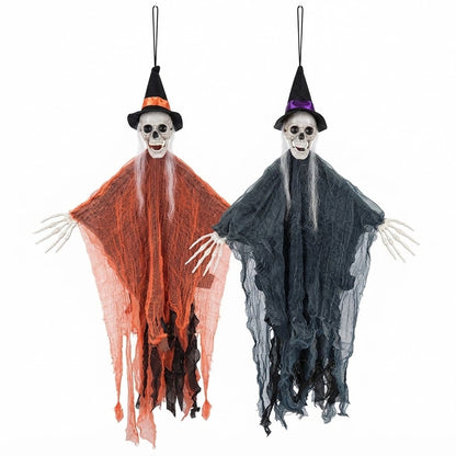 Fantôme à Suspendre Chapeau & Cheveux Blancs 85 cm