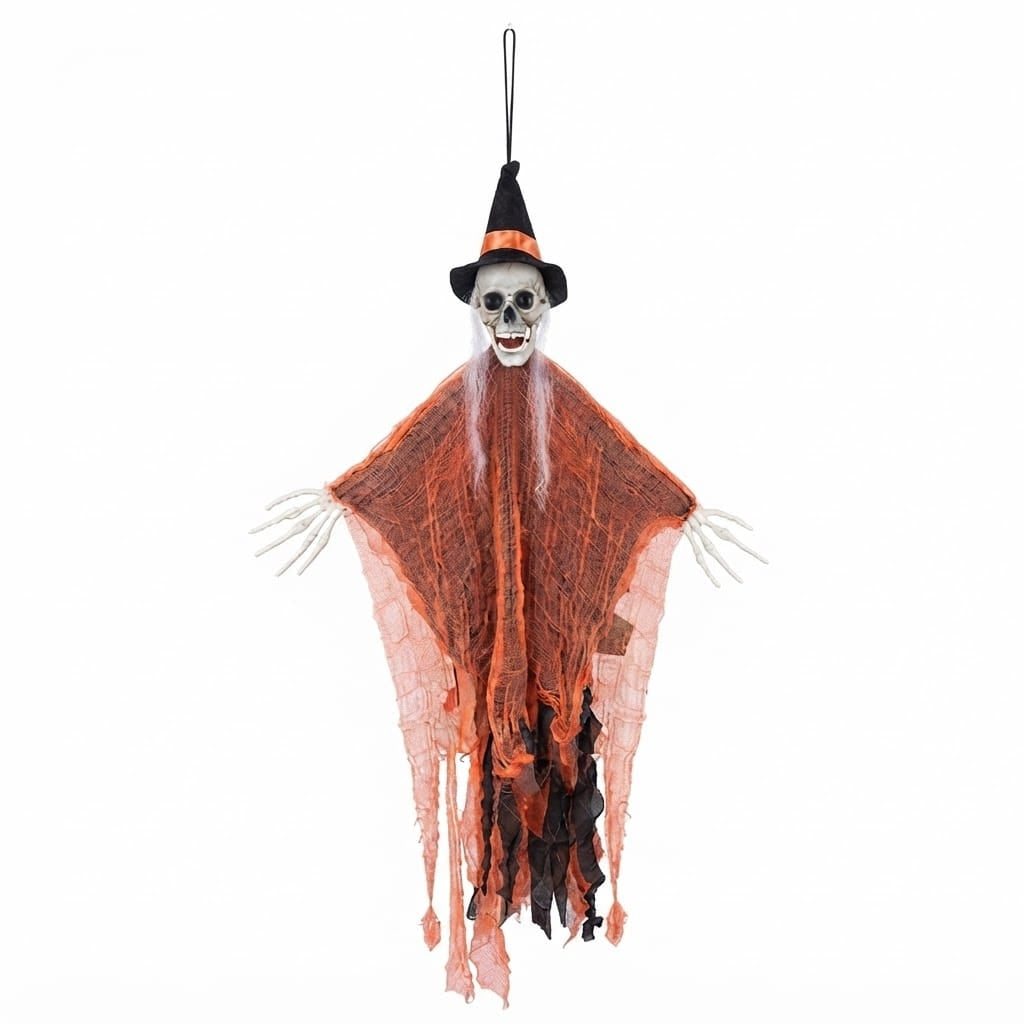 Fantôme à Suspendre Chapeau & Cheveux Blancs 85 cm