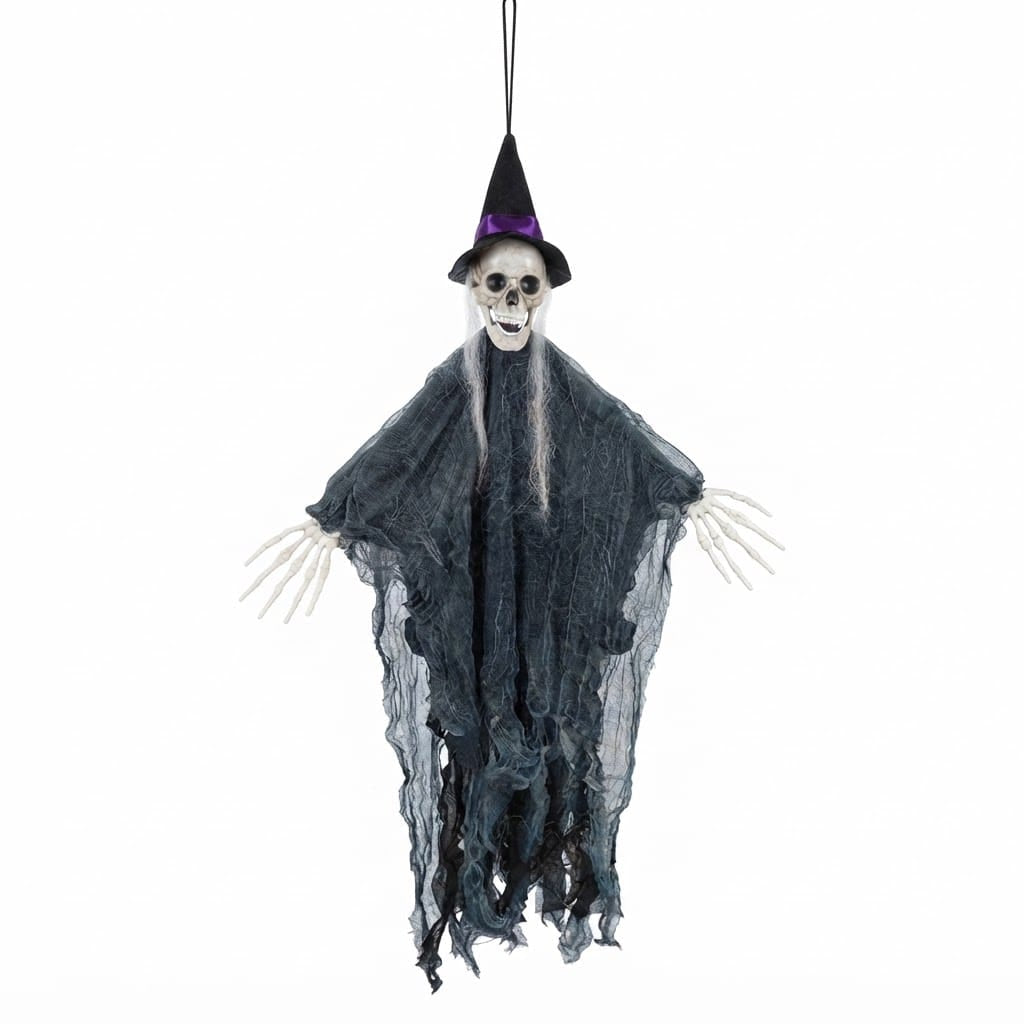 Fantôme à Suspendre Chapeau & Cheveux Blancs 85 cm