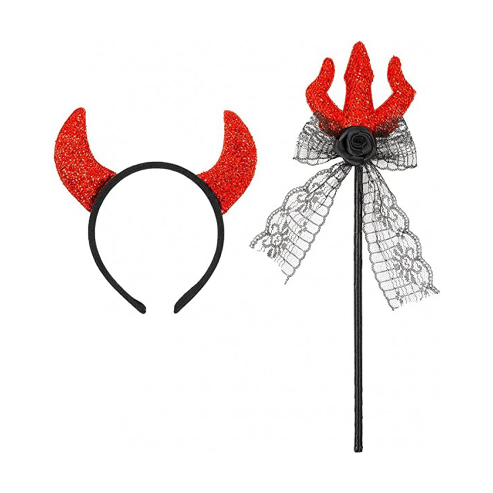 Set d'accessoires de diable pailleté : cornes et fourche