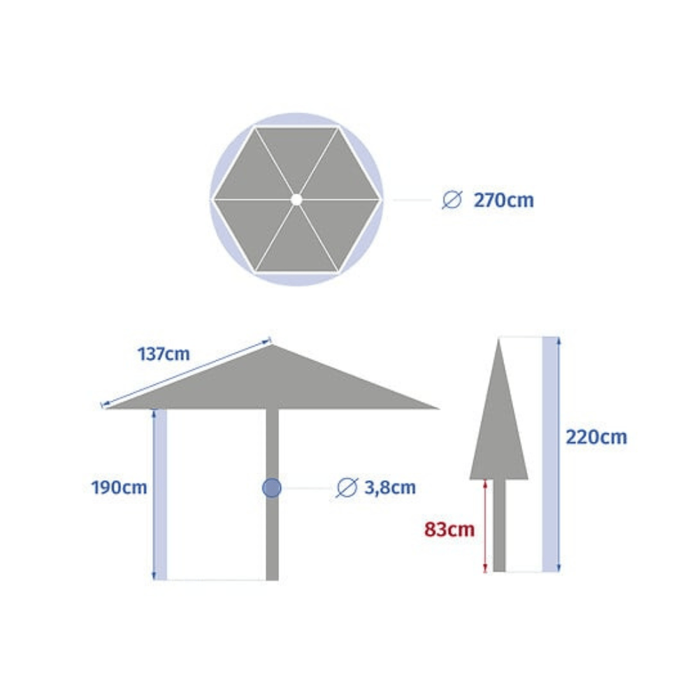 Parasol droit Soya 2,7 m inclinable vert olive