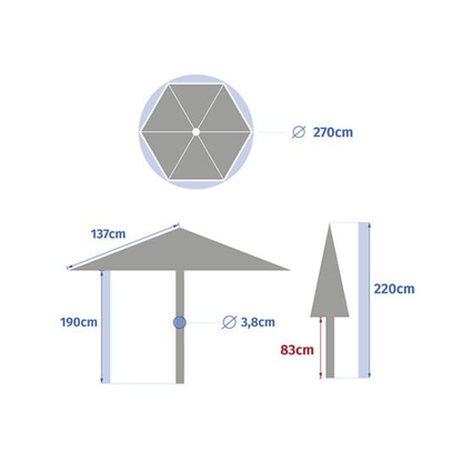 Parasol droit Soya 2,7 m inclinable vert olive