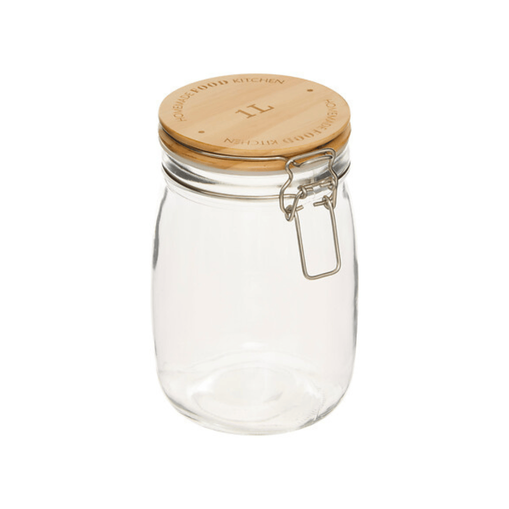 Alpha 55 1000 ml Bocal Wording en verre et bois – Rangement chic