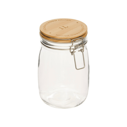 Alpha 55 1000 ml Bocal Wording en verre et bois – Rangement chic