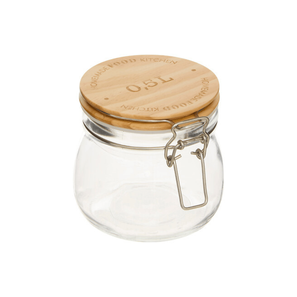 Alpha 55 500 ml Bocal Wording en verre et bois – Rangement chic