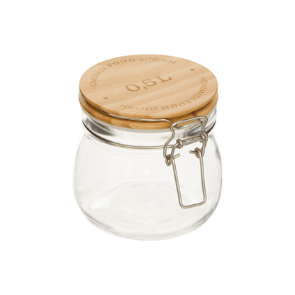 Alpha 55 500 ml Bocal Wording en verre et bois – Rangement chic