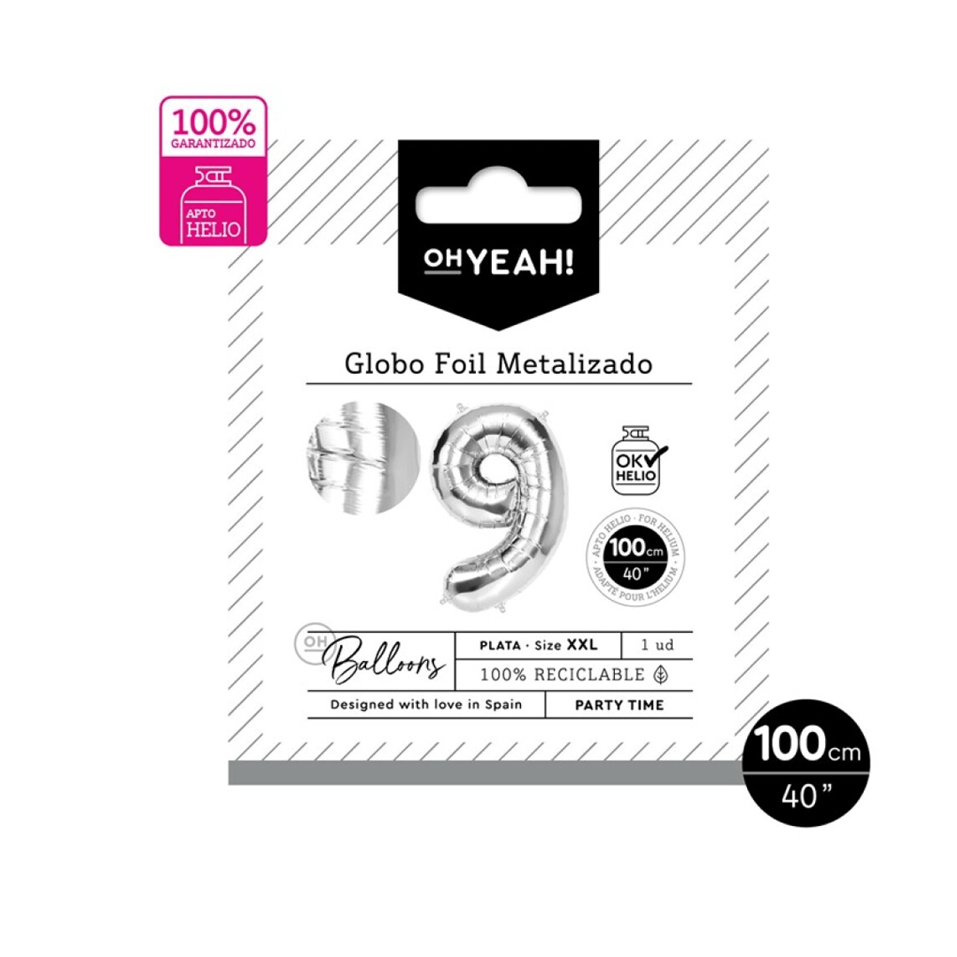 Ballon chiffre 9 aluminium 100 cm