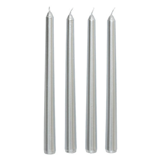 Alpha 55 Argent Lot de 4 bougies bâton 25 cm – Élégance satinée
