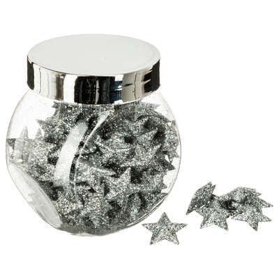 Alpha 55 Argent Noël, déco : Bocal de confettis de table étoiles paillettées