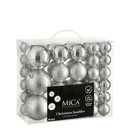Alpha 55 Argent Set de 46 Boules de Noël – Plastique Résistant