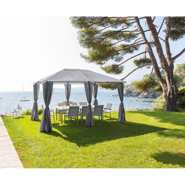 Alpha 55 Argent Tonnelle de jardin rectangulaire Santorini avec rideaux