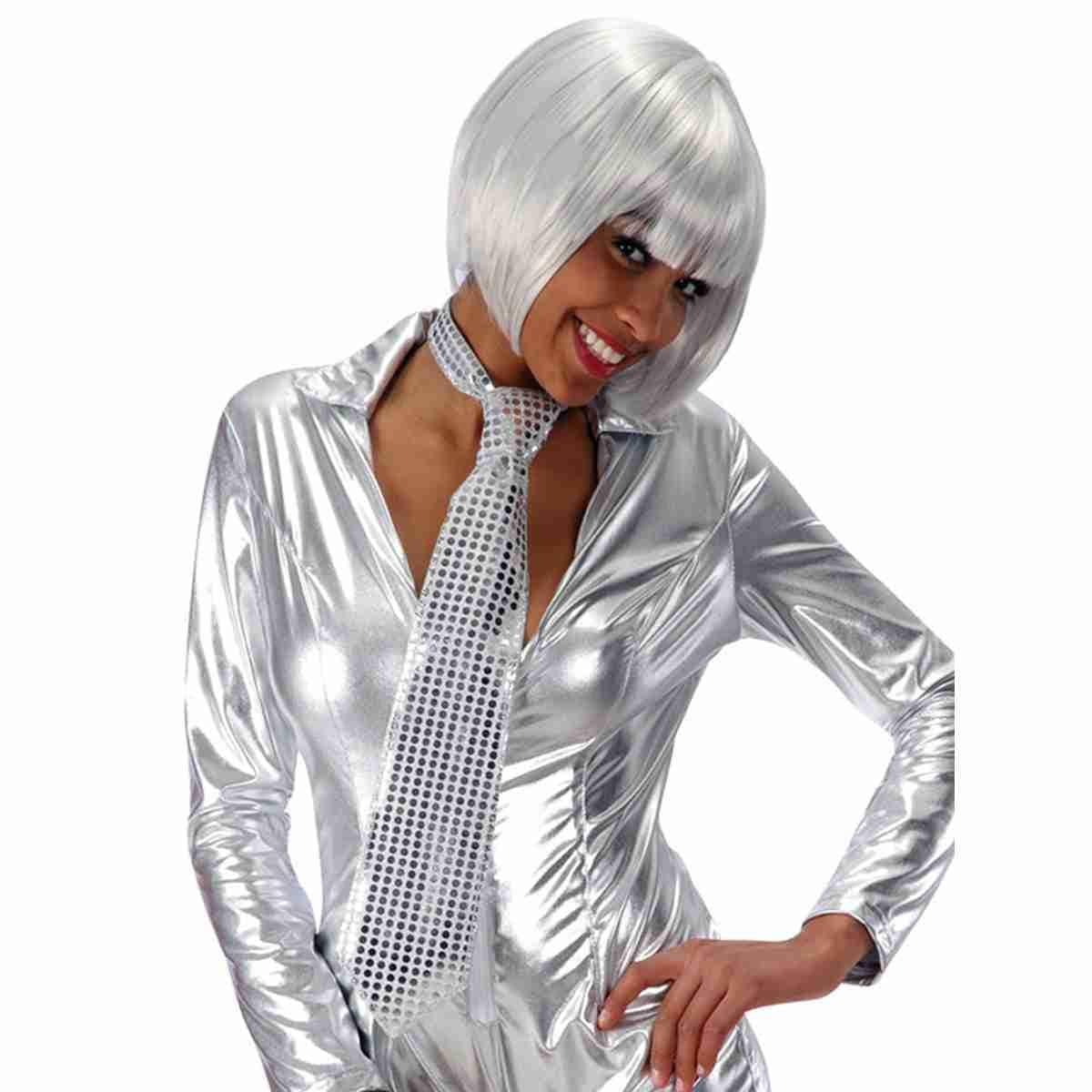 Alpha 55 Argente Cravate à sequins souple élégante et festive