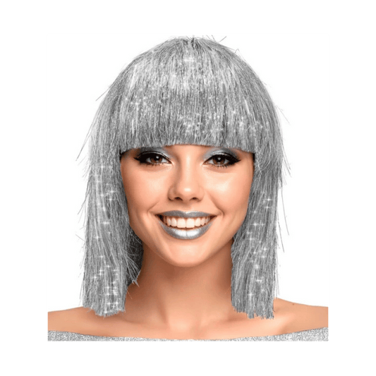 Alpha 55 Argenté Perruque à paillettes – Accessoire festif Alpha55