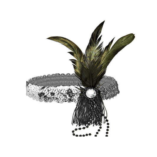 Alpha 55 bandeau Argent Bandeau Charleston Sequins & Plumes – Déguisement
