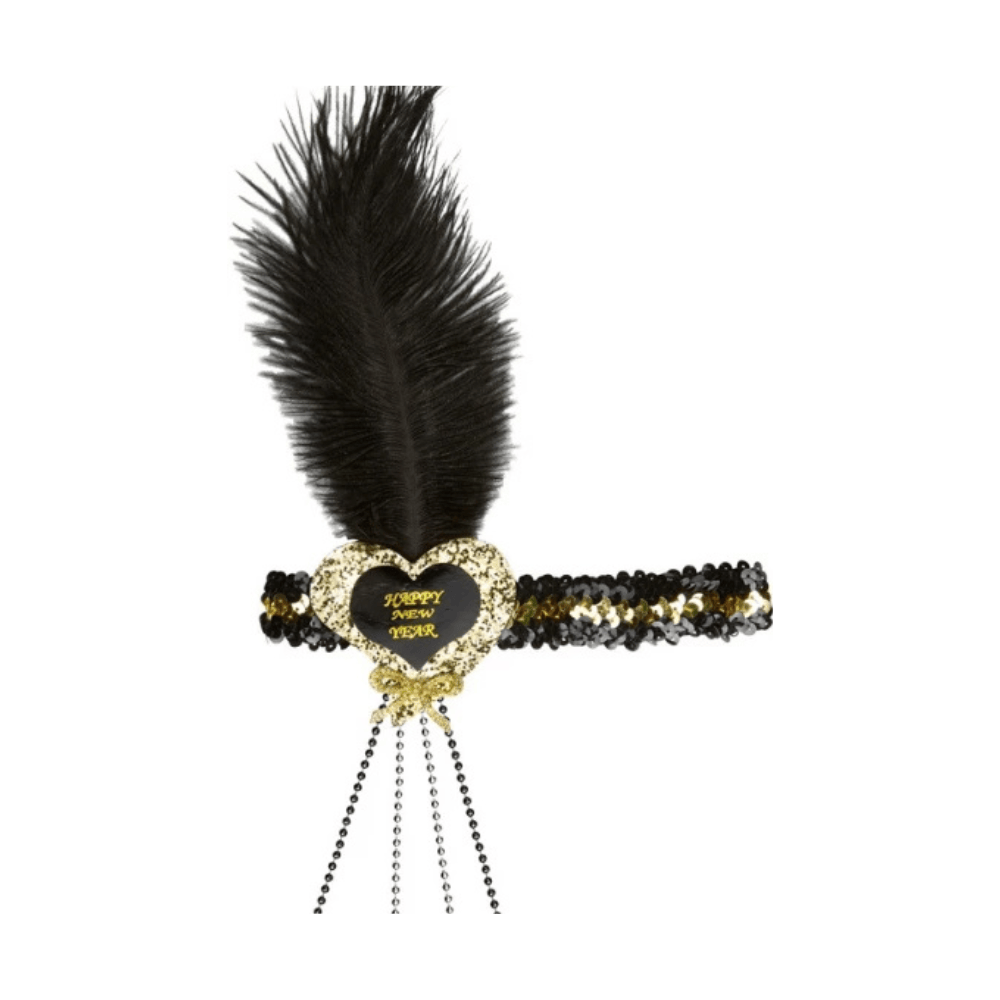 Alpha 55 bandeau charleston Bandeau Happy New Year à Sequins Plume Cœur Or