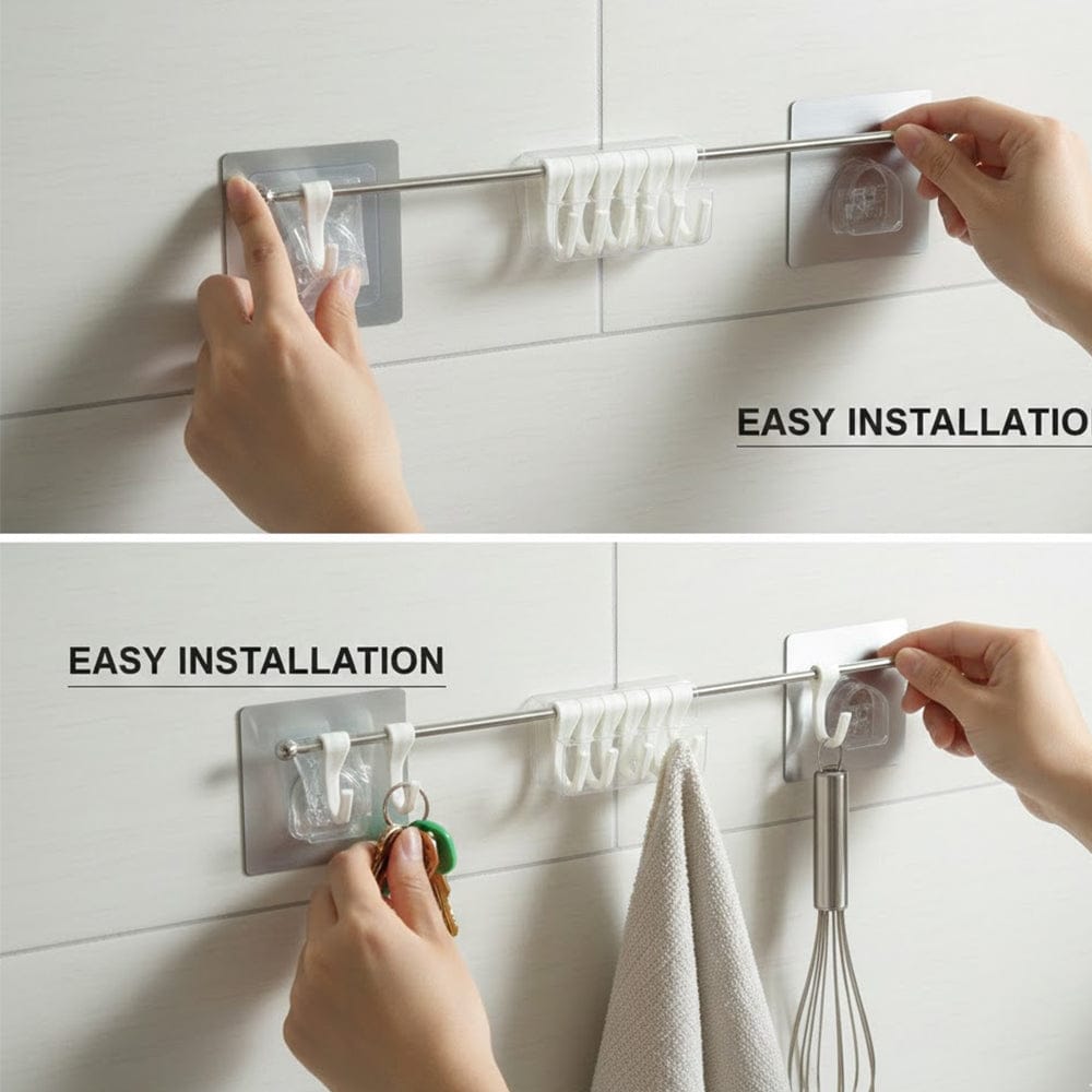 Alpha 55 Barre en métal avec 6 crochets muraux