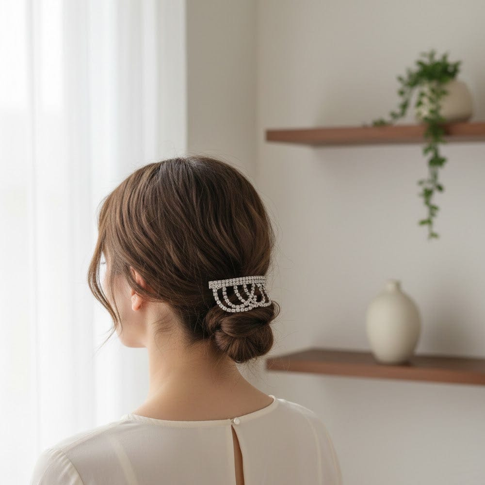 Alpha 55 Barrette strass cascade argent – Élégance brillante