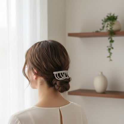 Alpha 55 Barrette strass cascade argent – Élégance brillante