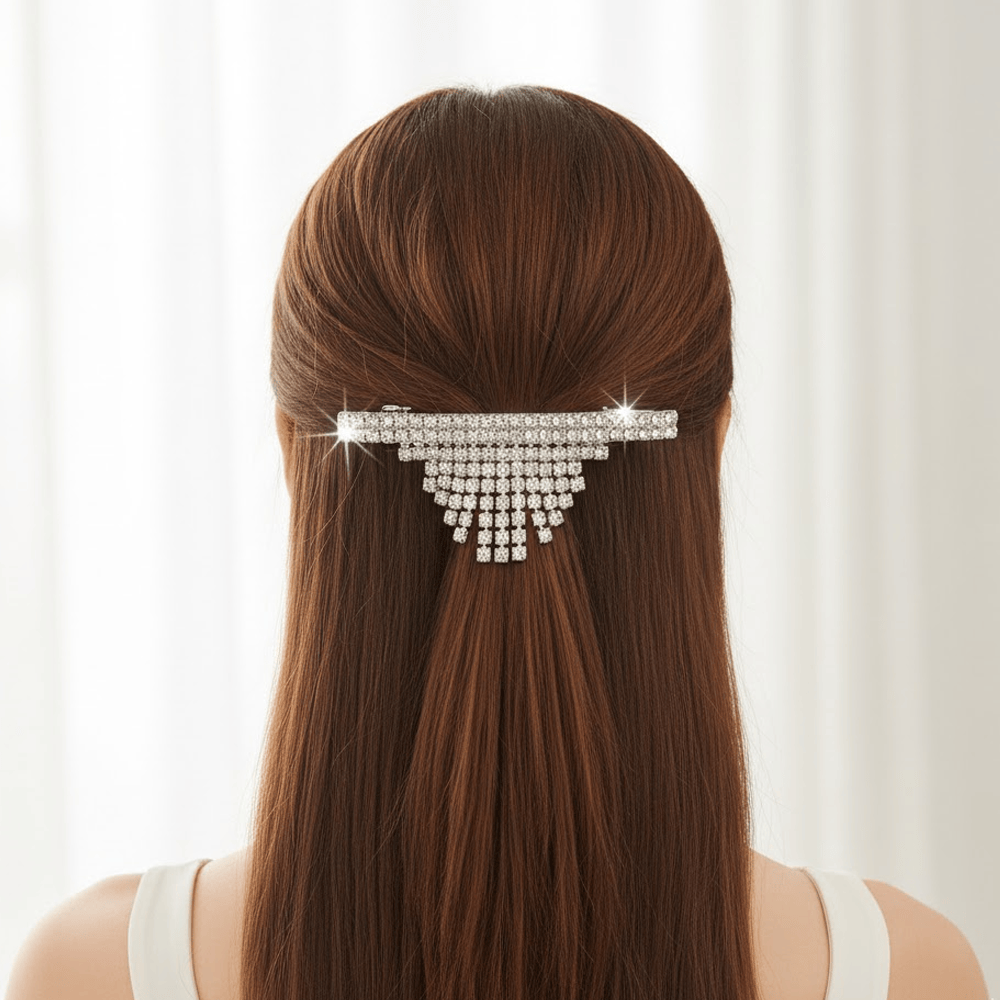 Alpha 55 Barrette strass cascade argent – Élégance brillante