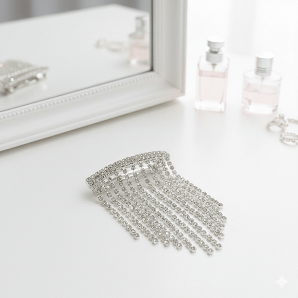 Alpha 55 Barrette strass cascade argent – Élégance brillante
