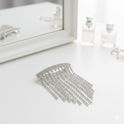 Alpha 55 Barrette strass cascade argent – Élégance brillante