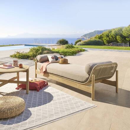 Alpha 55 Beige Banquette de jardin en acacia Deona 205,5 × 58,9 × 70 cm