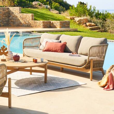 Alpha 55 Beige Canapé de jardin 3 places en résine tressée Deona beige 231,8 × 79,5 × 78 cm