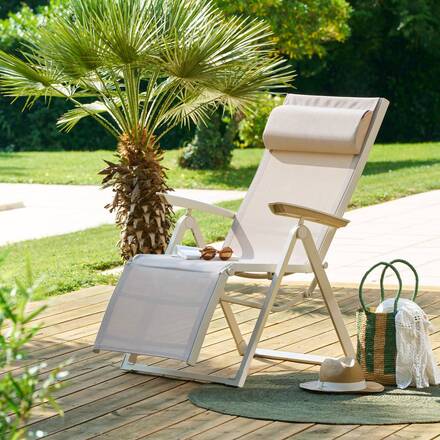 Alpha 55 Beige Fauteuil relax en aluminium Decima beige 75,3 × 62 × 115 cm – inclinable
