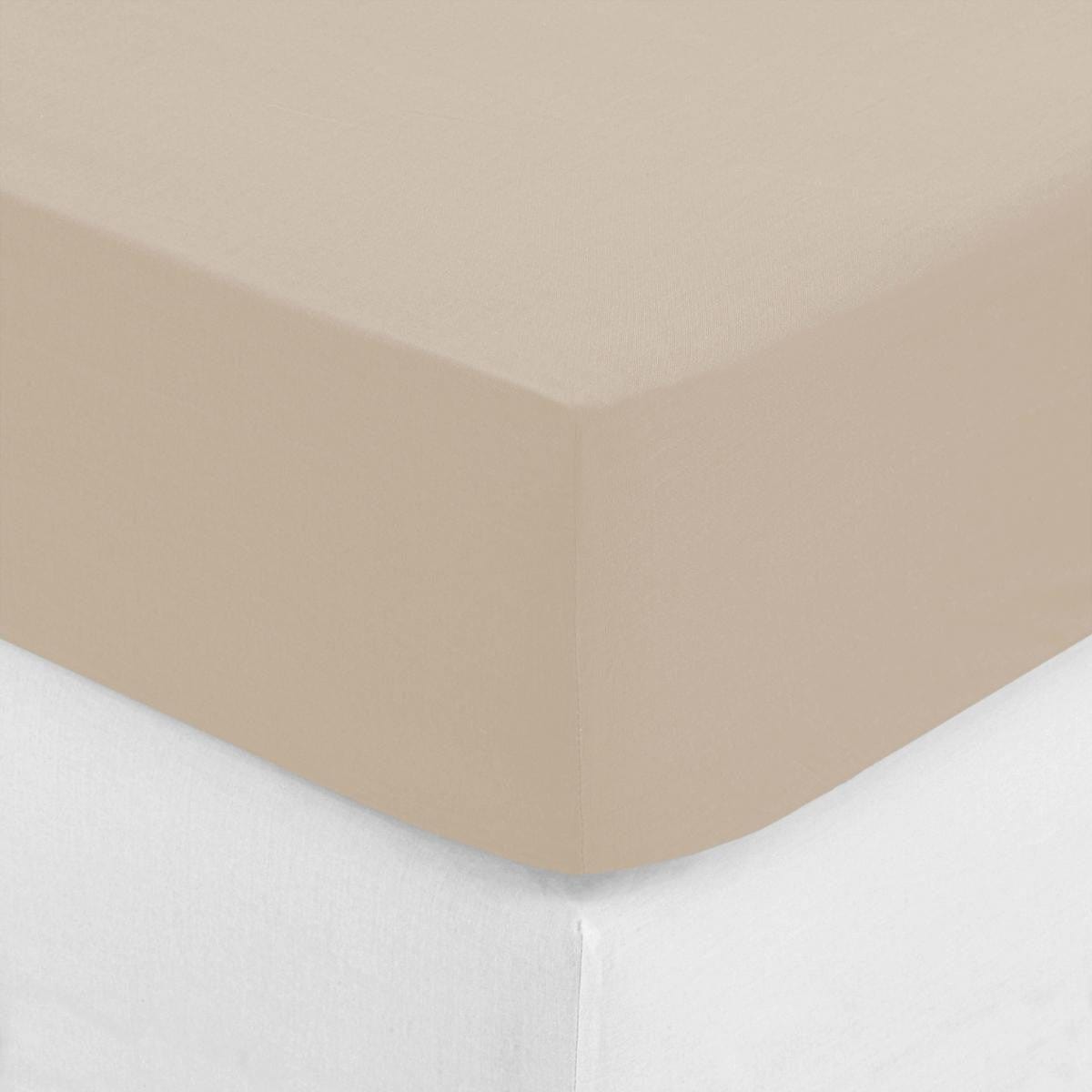 Alpha 55 Beige Lin Drap housse 2 Personnes en Coton 140x190 cm