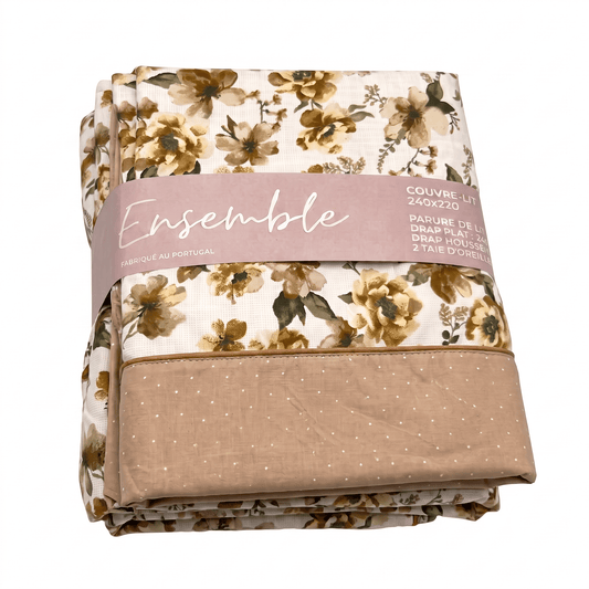 Alpha 55 Beige Parure de Lit + Couvre-lit Gratuit - 5 Pièces