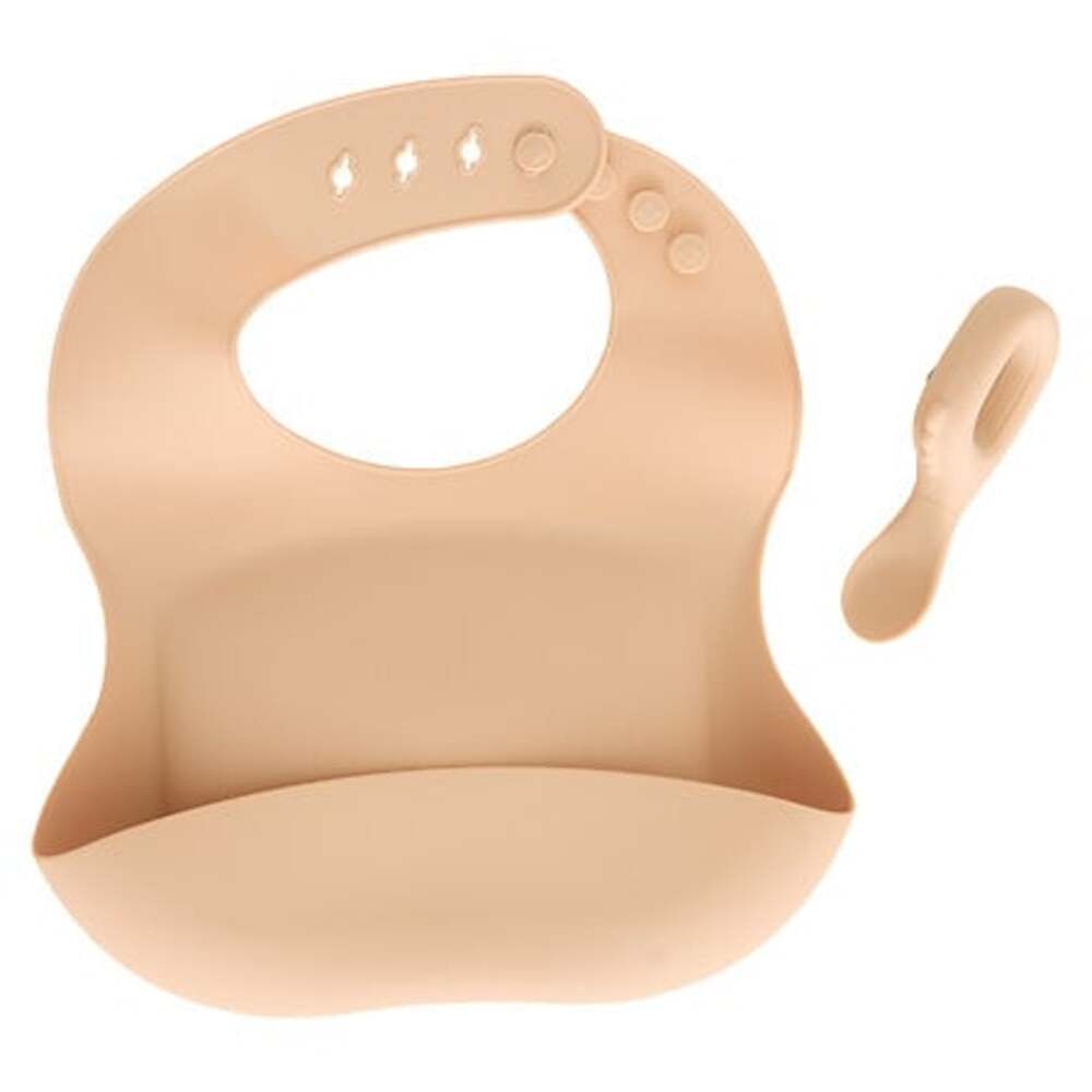 Alpha 55 Beige Set bavoir et cuillère Yum en silicone