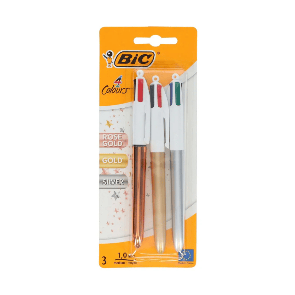 Alpha 55 BIC 3 Stylos Bille 4 Couleurs Métallic