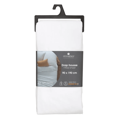 Alpha 55 Blanc Drap housse pour 1 personnes en coton
