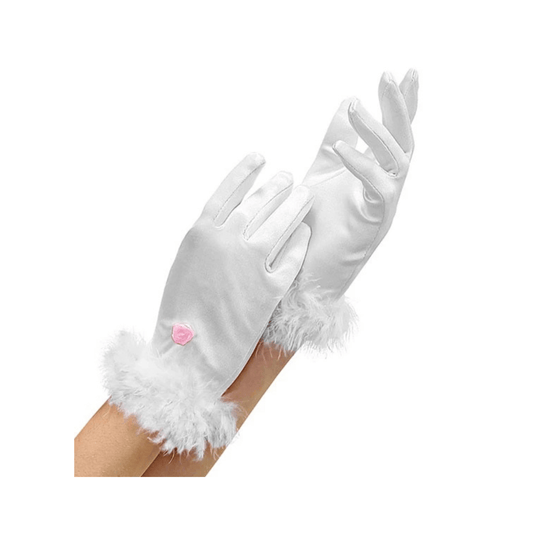 Alpha 55 Blanc Gants Courts Enfant Satin & Boa – Accessoire Déguisement