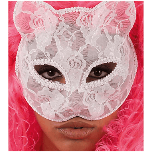 Alpha 55 Blanc Masque Chat Rigide avec Dentelle – Déguisement
